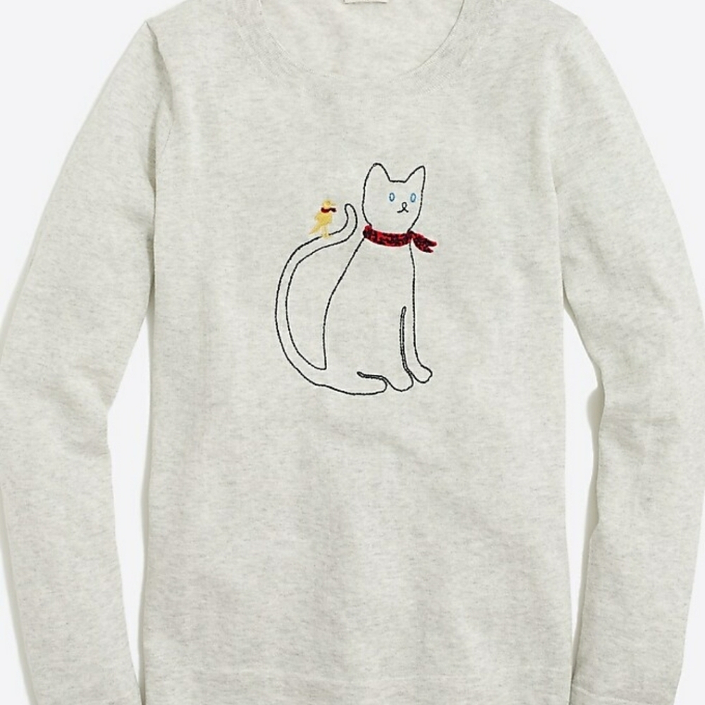 J. Crew Embroidered Cat in Bandana Teddie Sweater